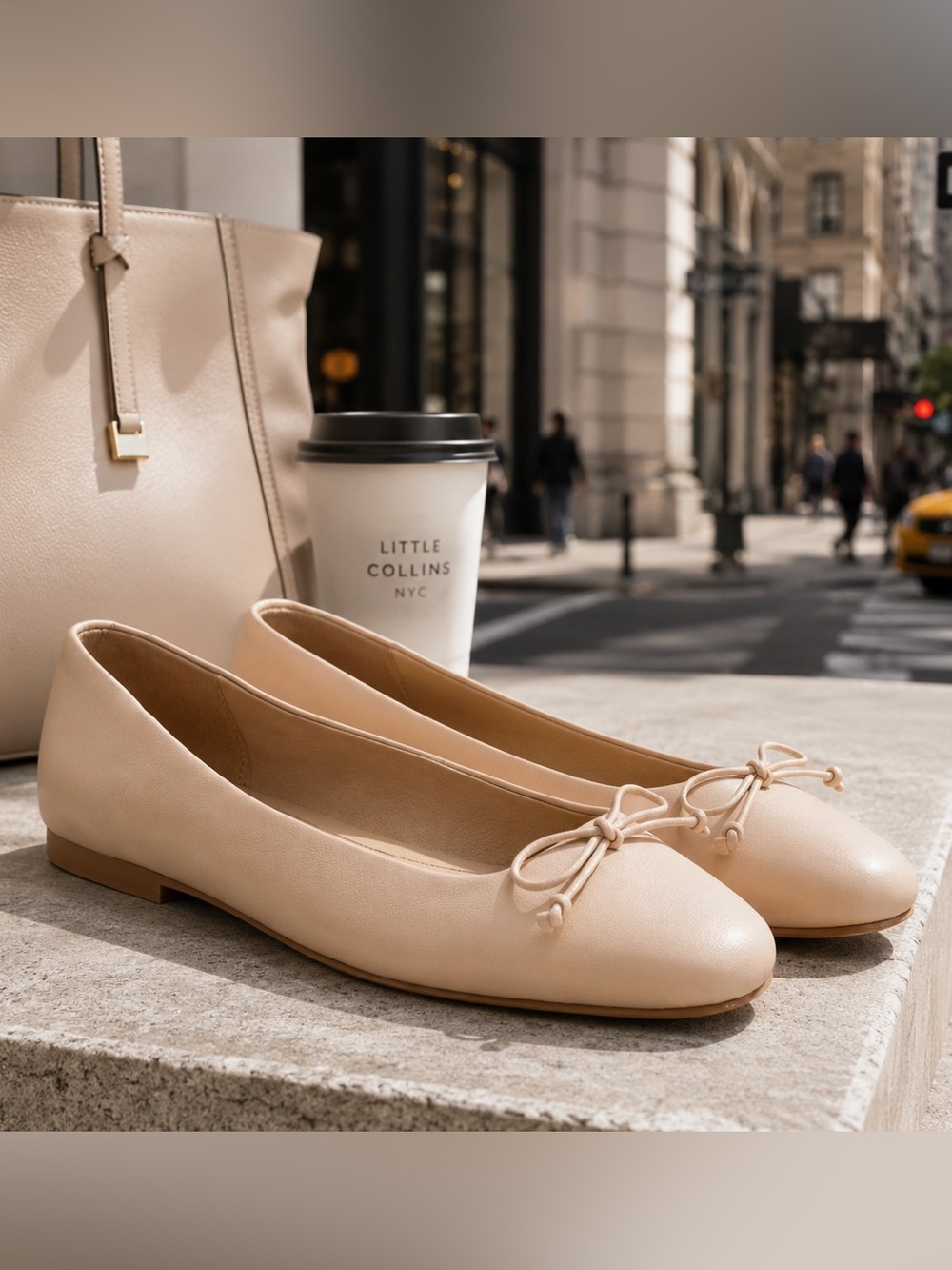 Steve Madden Eydie Nude Cream Almond Toe Leather Ballet W/Bow Flats Size 8.5